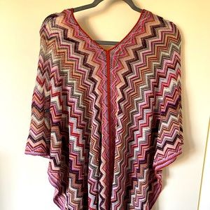 Missoni Multicolor Fringe Chevron Knit Poncho